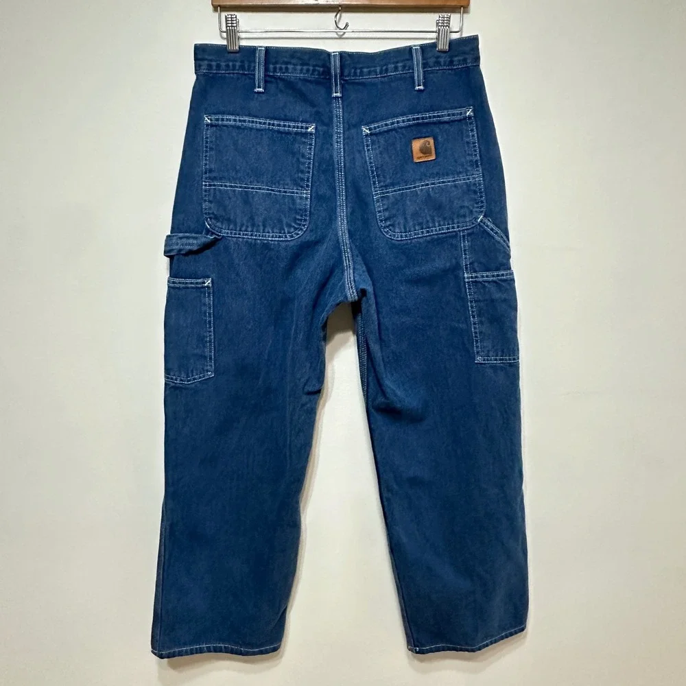 Carhartt Carpenter Jeans Men 33x27 Short Blue Denim Workwear Streetwear Dungaree